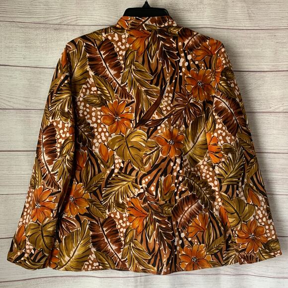 Laura Ashley Floral Blazer Jacket Earthtone Button Up Long Sleeve Size M - Picture 5 of 16